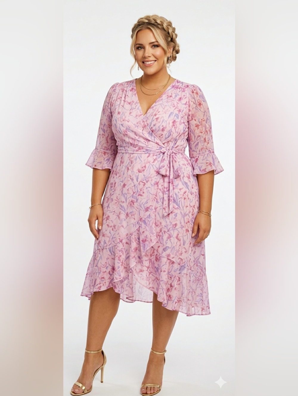 Autum Wedding Guest Dress Floral Summer 24W Ruffle Cocktail Midi New